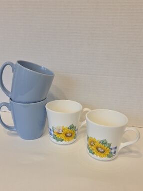 4pc Corelle by Corning Tea Cups Coffee Mugs Sunsations & Coordinates Blue